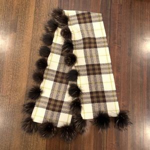 Burberry plaid nova check cashmere wool fur scarf